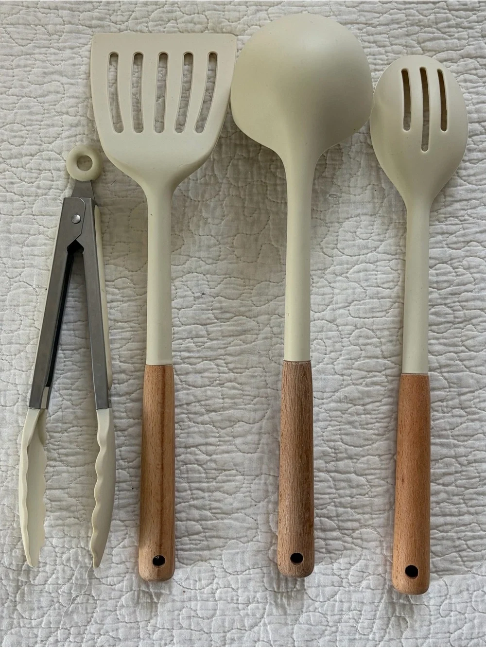 Carote Cream Silicone and Wood Cooking Utensil Set - 4-Piece
